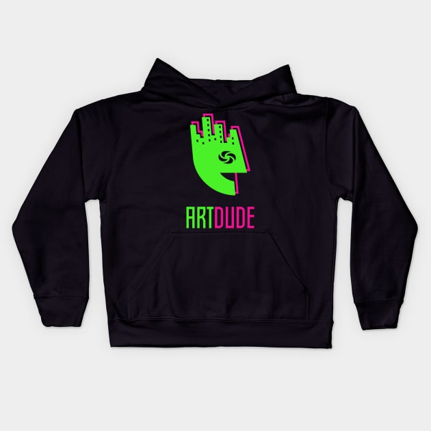 YourArtDude Logo In Lime And Magenta Kids Hoodie by yourartdude